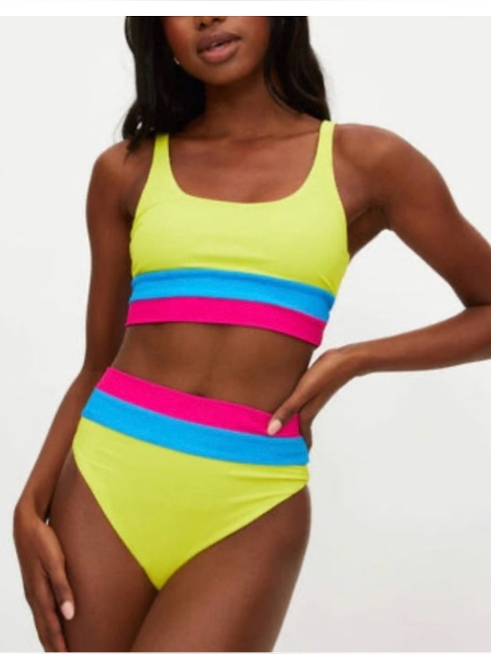 Beach riot Mackenzie top and Heidi bottoms in bright colorblock